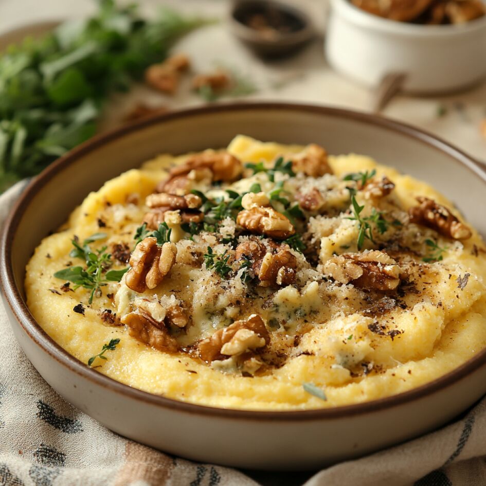 Polenta croccante al gorgonzola e noci