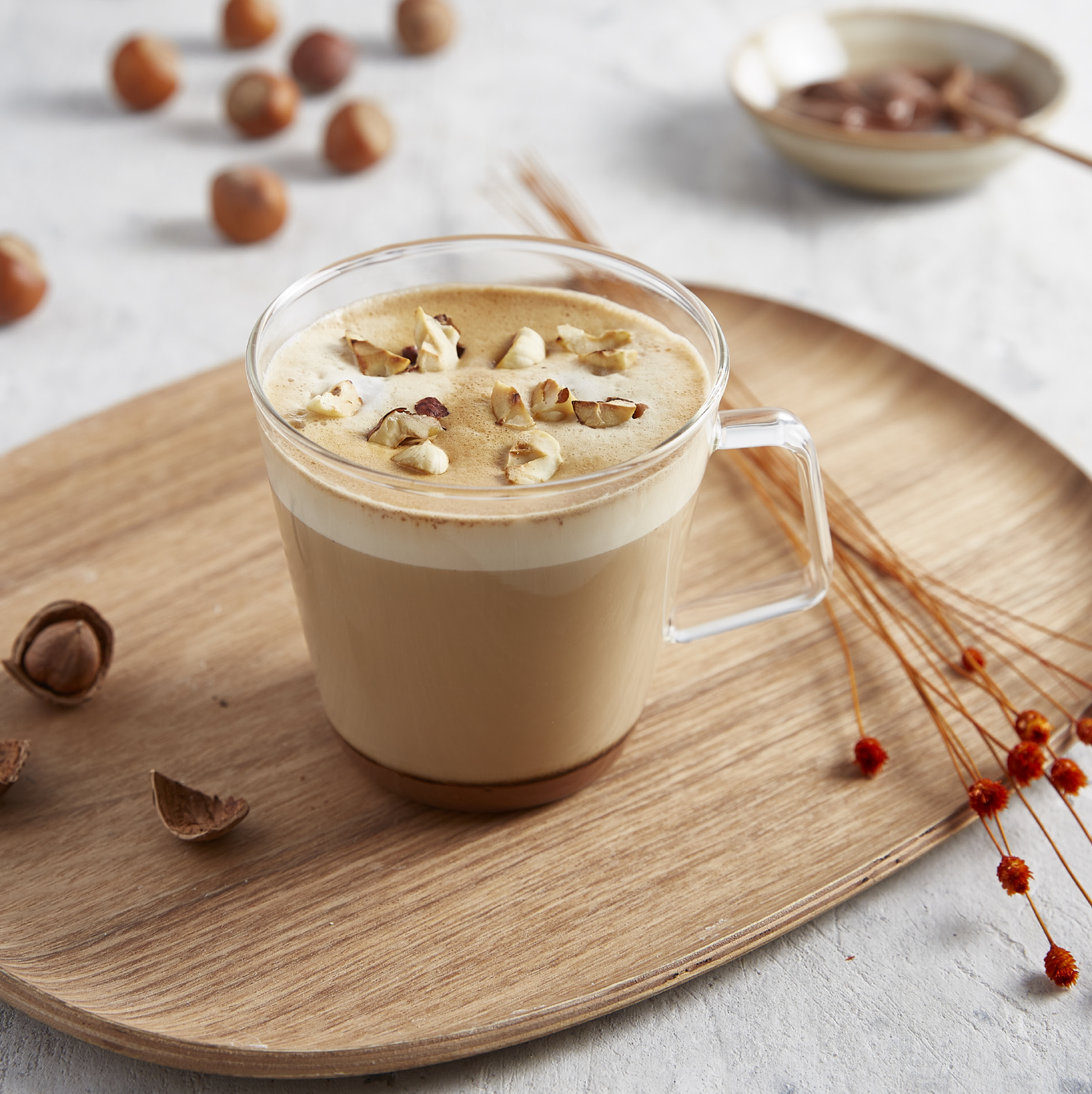 Flat white met hazelnootsiroop