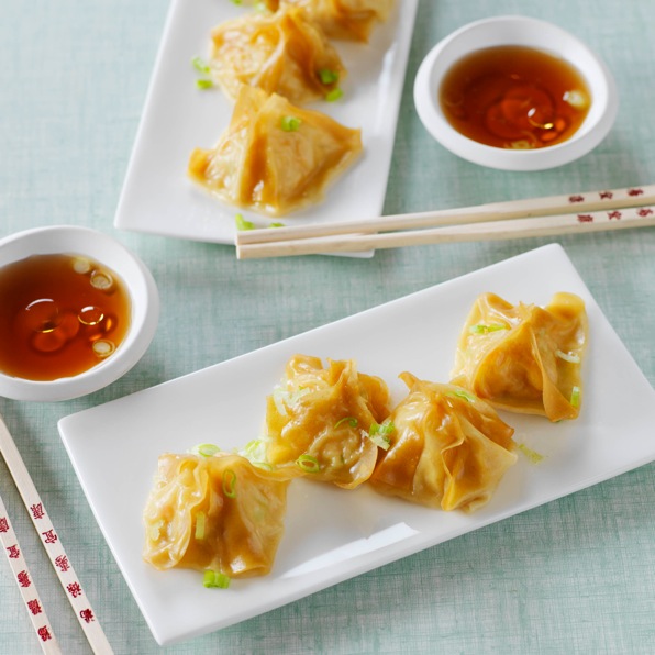 Wontons de camarão cozidos a vapor