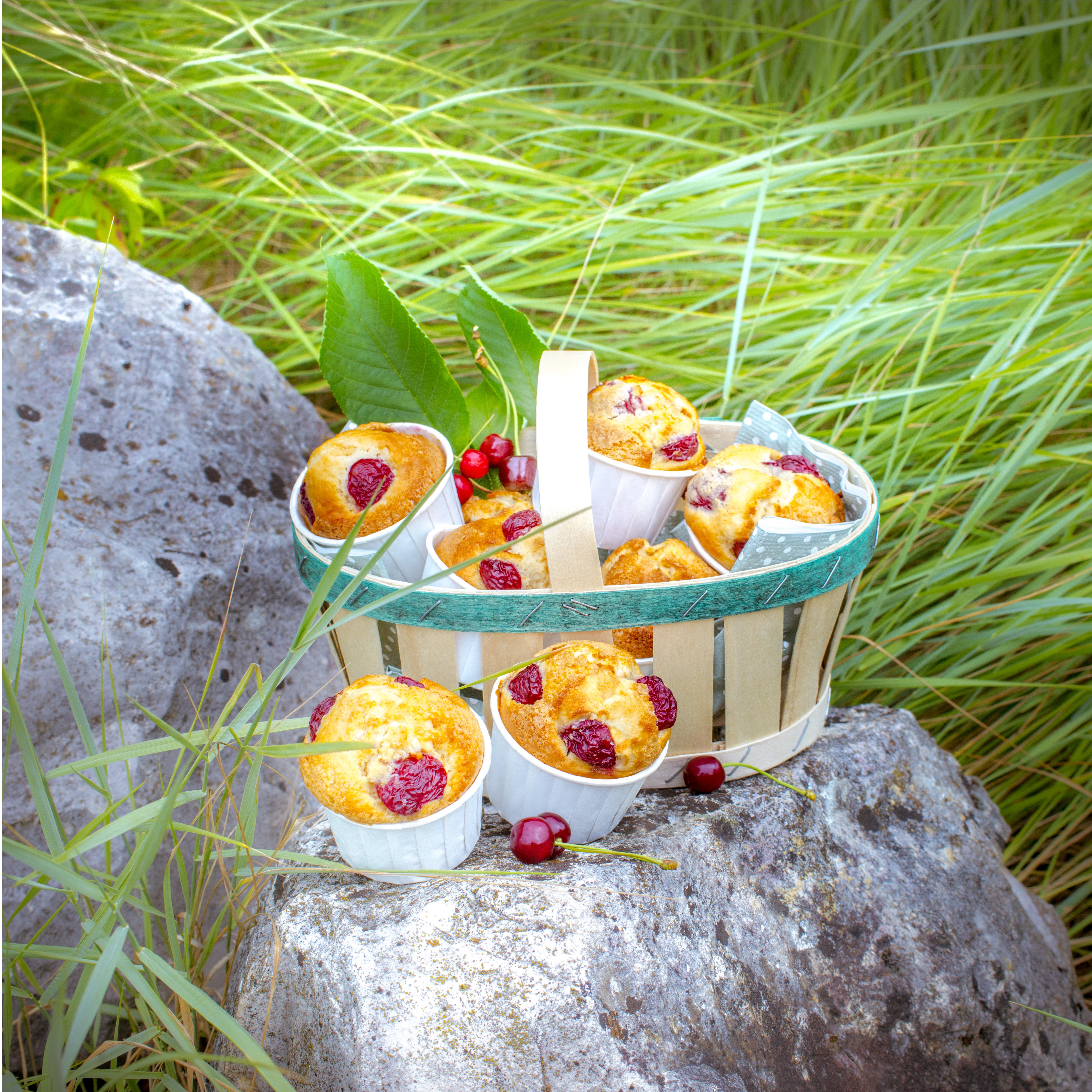 Muffins de cereza y almendras