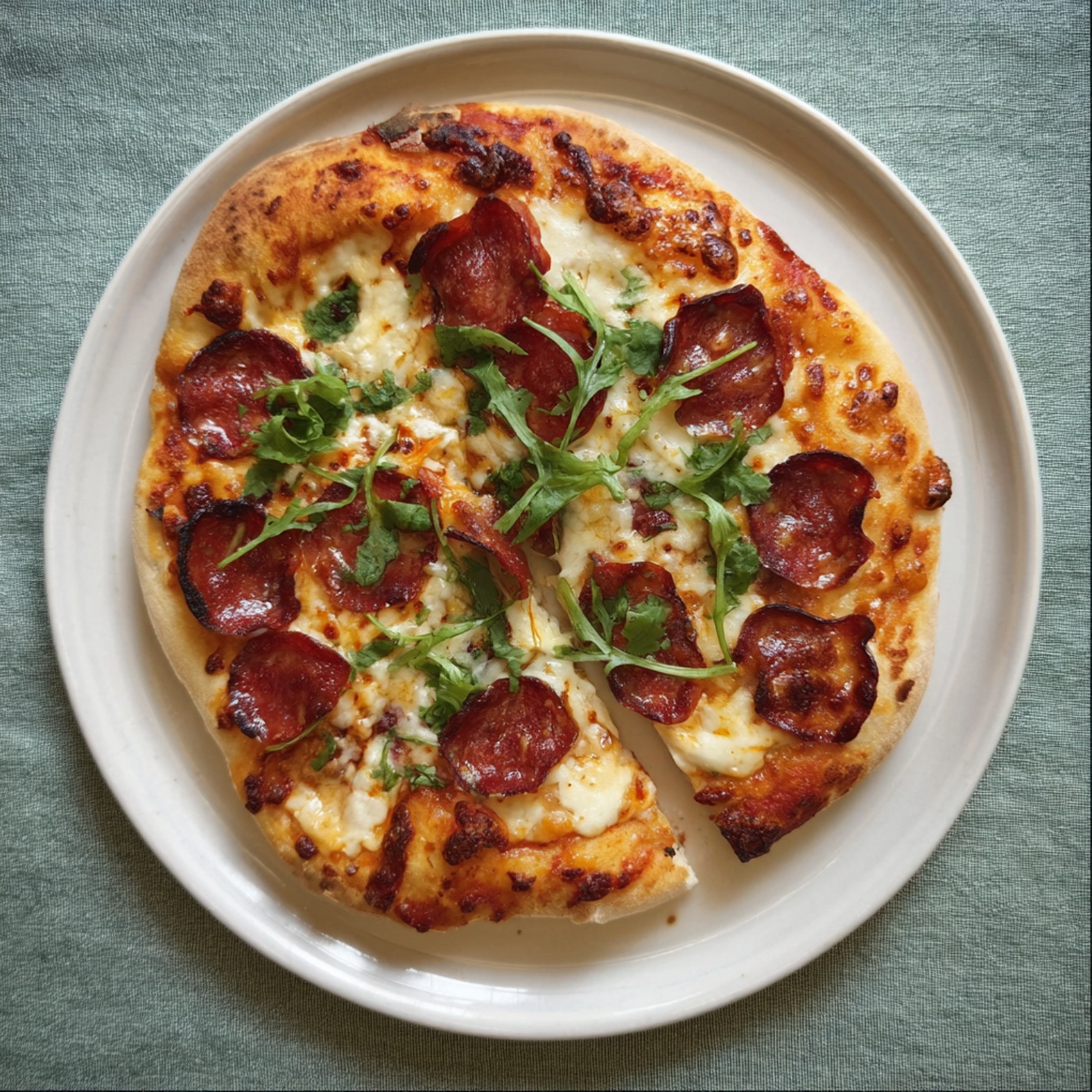Pepperoni pizza met pittige honing