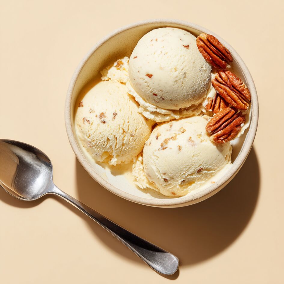 Helado de vainilla con nueces de pecán caramelizadas