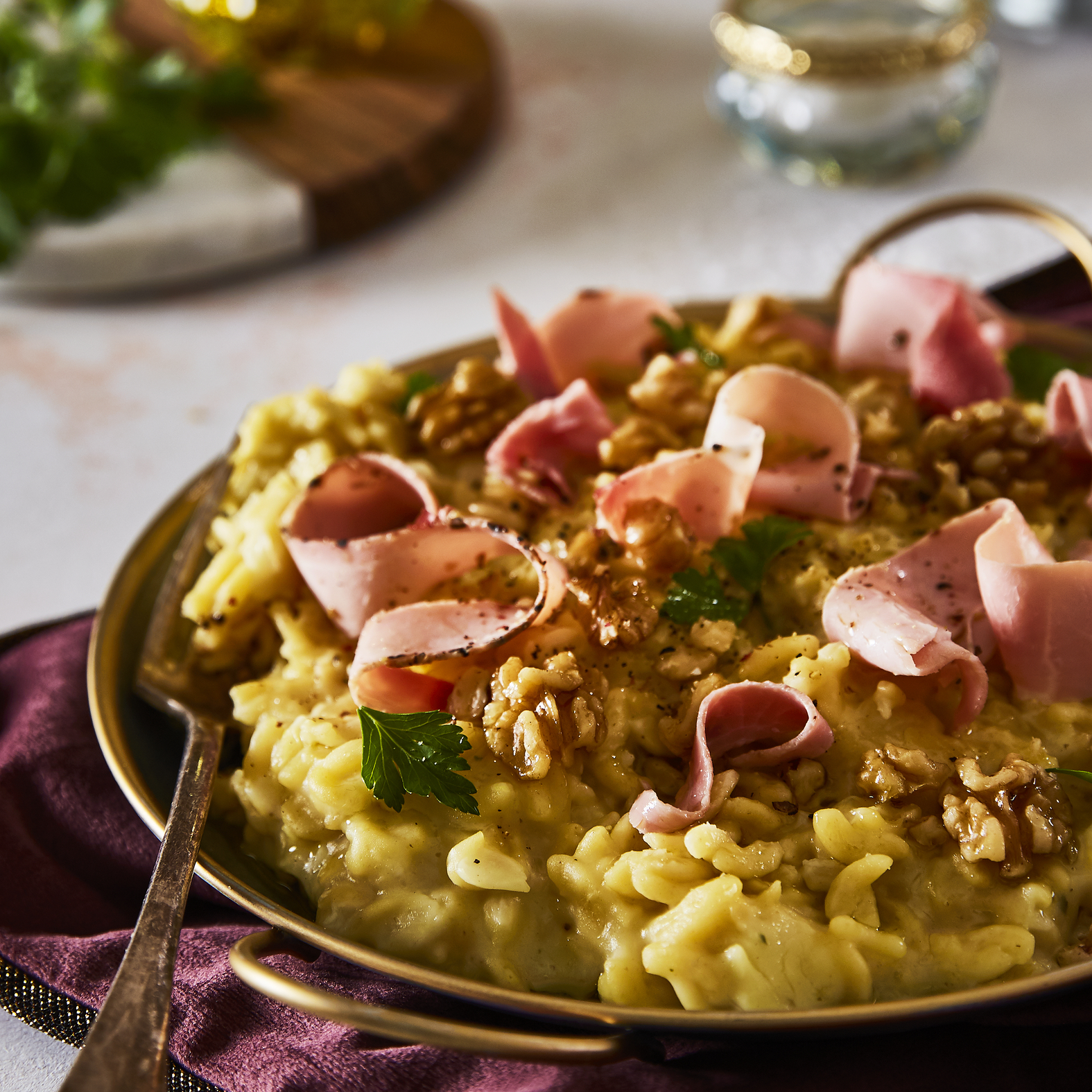 Risotto de conchas de pasta con aceite de trufa