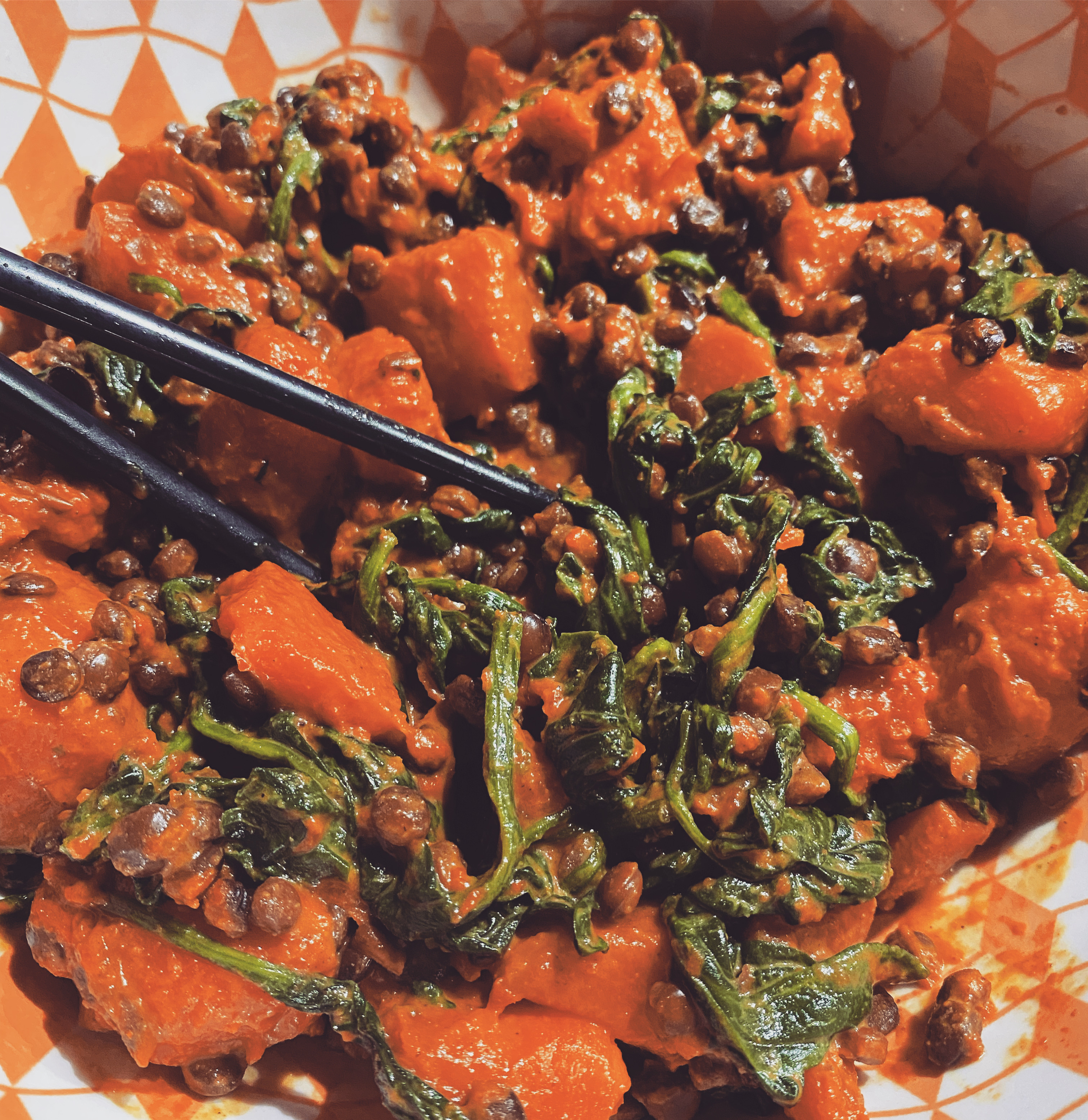 Curry di zucca, lenticchie e spinacino