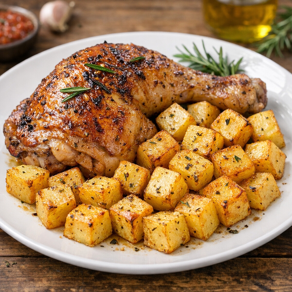 Cosce di pollo con patate arrosto