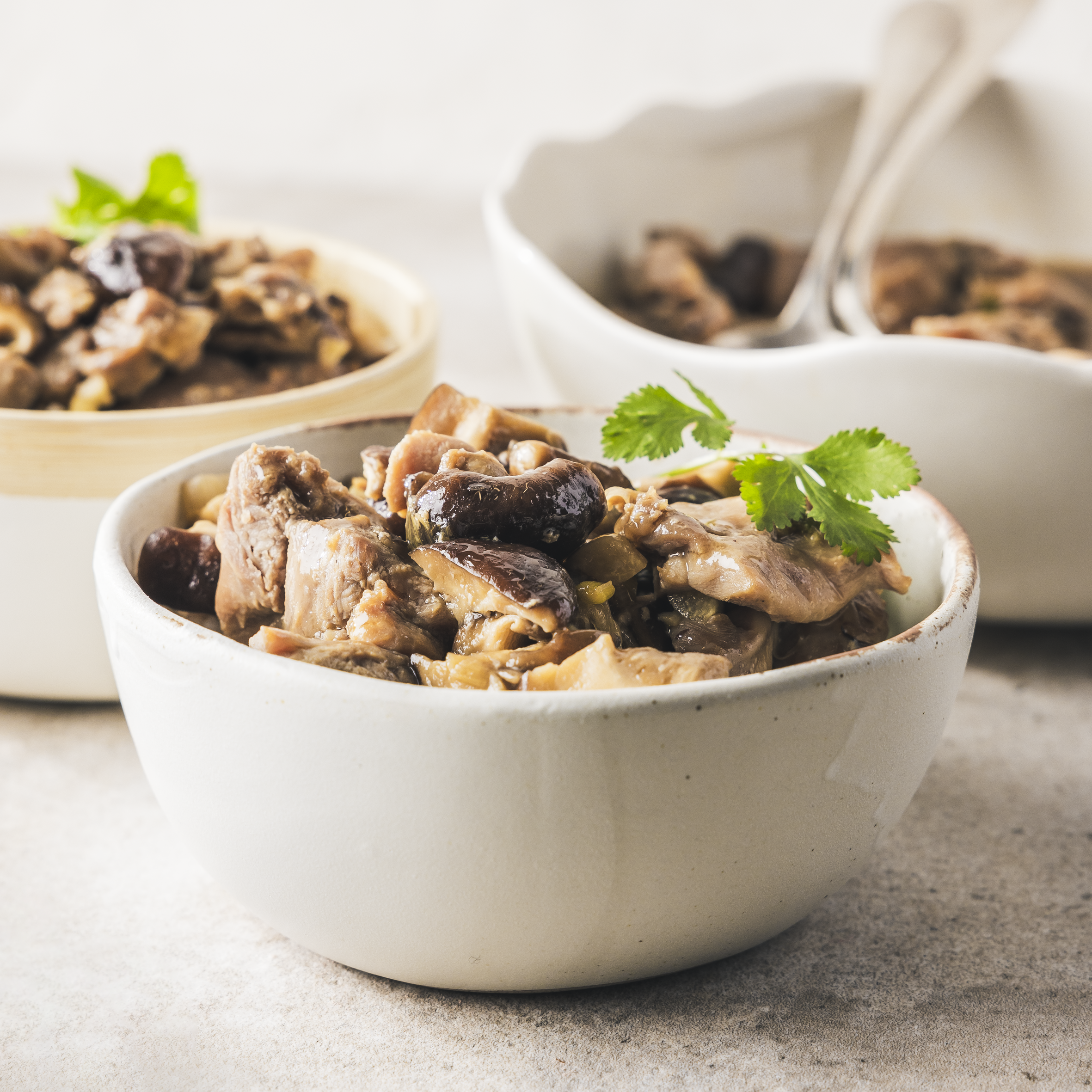 Pollo al vapore con funghi shiitake, miele e soia
