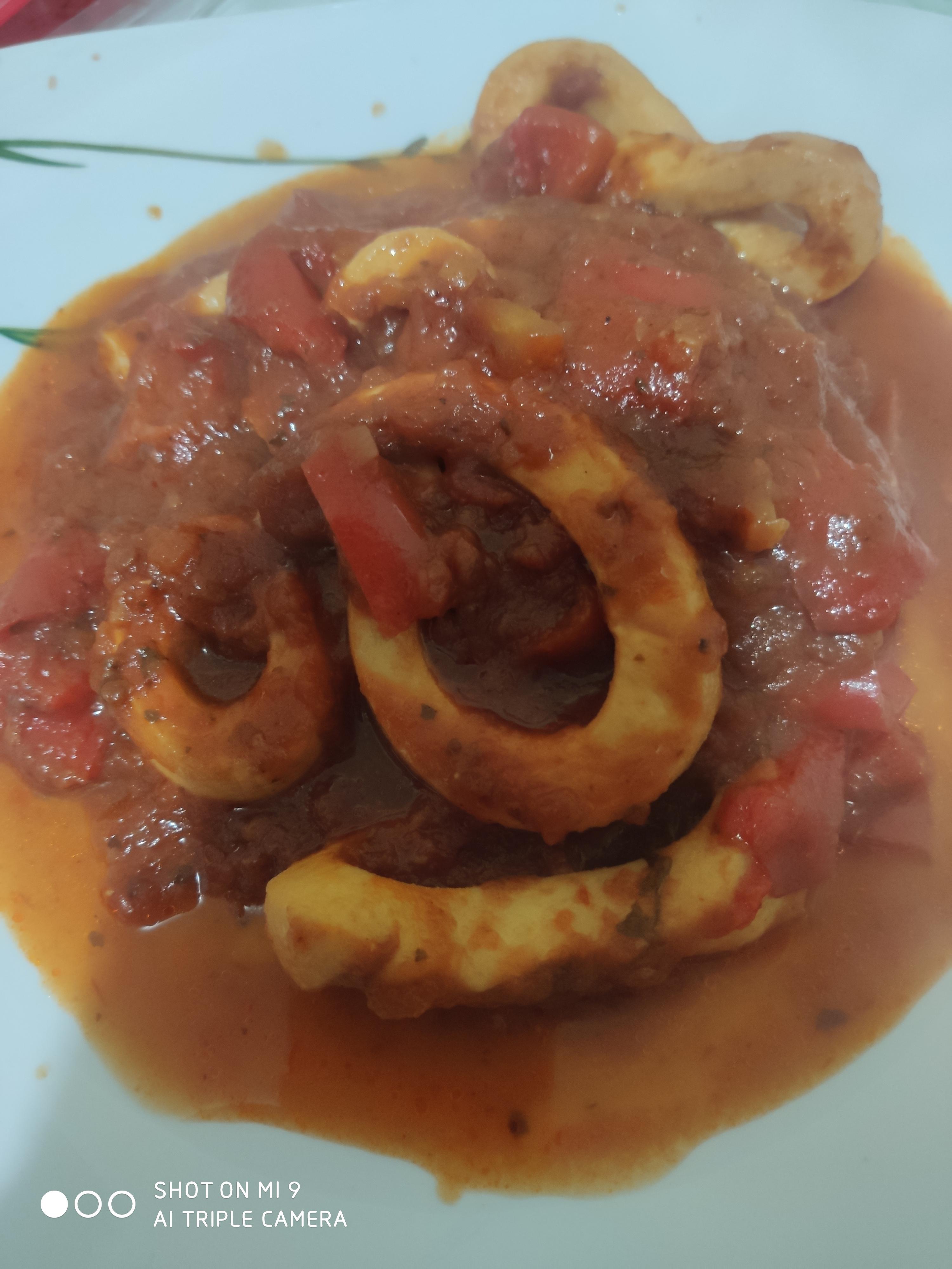Anelli di calamari con peperoni