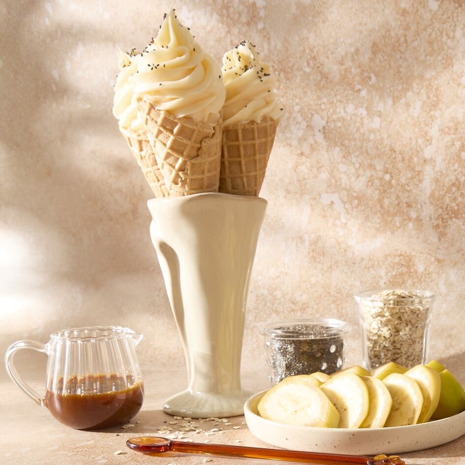 Helado suave de plátano con alto contenido de proteína