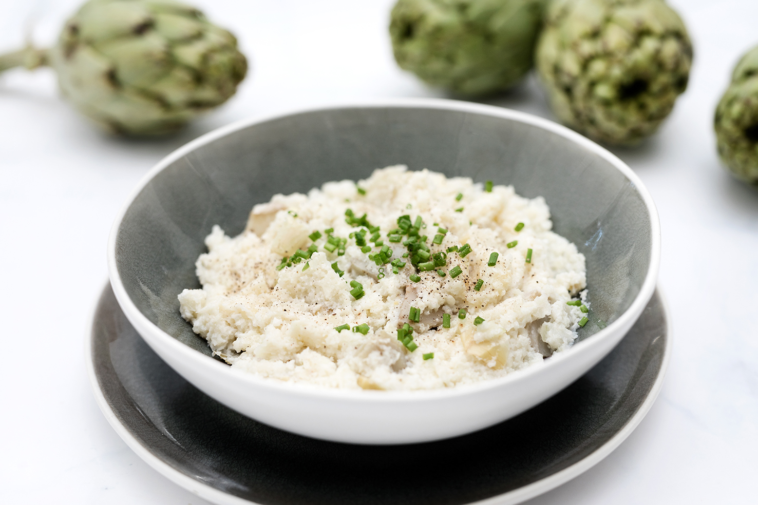 Falso risotto de coliflor y alcachofa